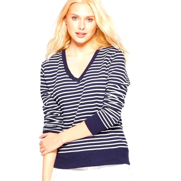 A New Day V Neck Striped Sweatshirt Women’s sz Medium - Picture 1 of 9